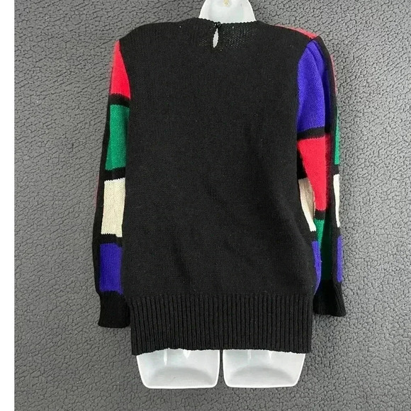VTG Christine Hand Beaded Sweater SMALL Colorful Solid Back Knitted Crewneck - Picture 2 of 11